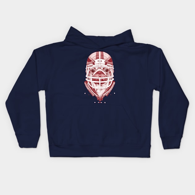 American Pug Football Red Kids Hoodie by ronnkools